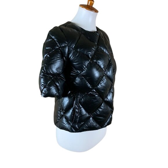 Glamourpuss NYC Short Sleeve Black Down Puffer Jacket Quilted Button Front Small - Picture 3 of 7